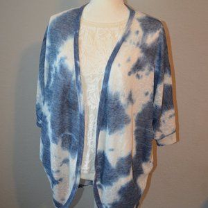 bobeau Navy and White Tie-Dye Open Cardigan